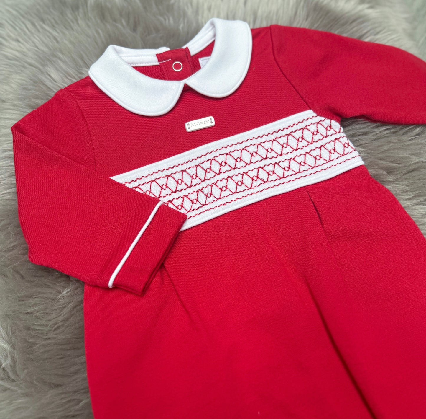 Red Smock Babygrow
