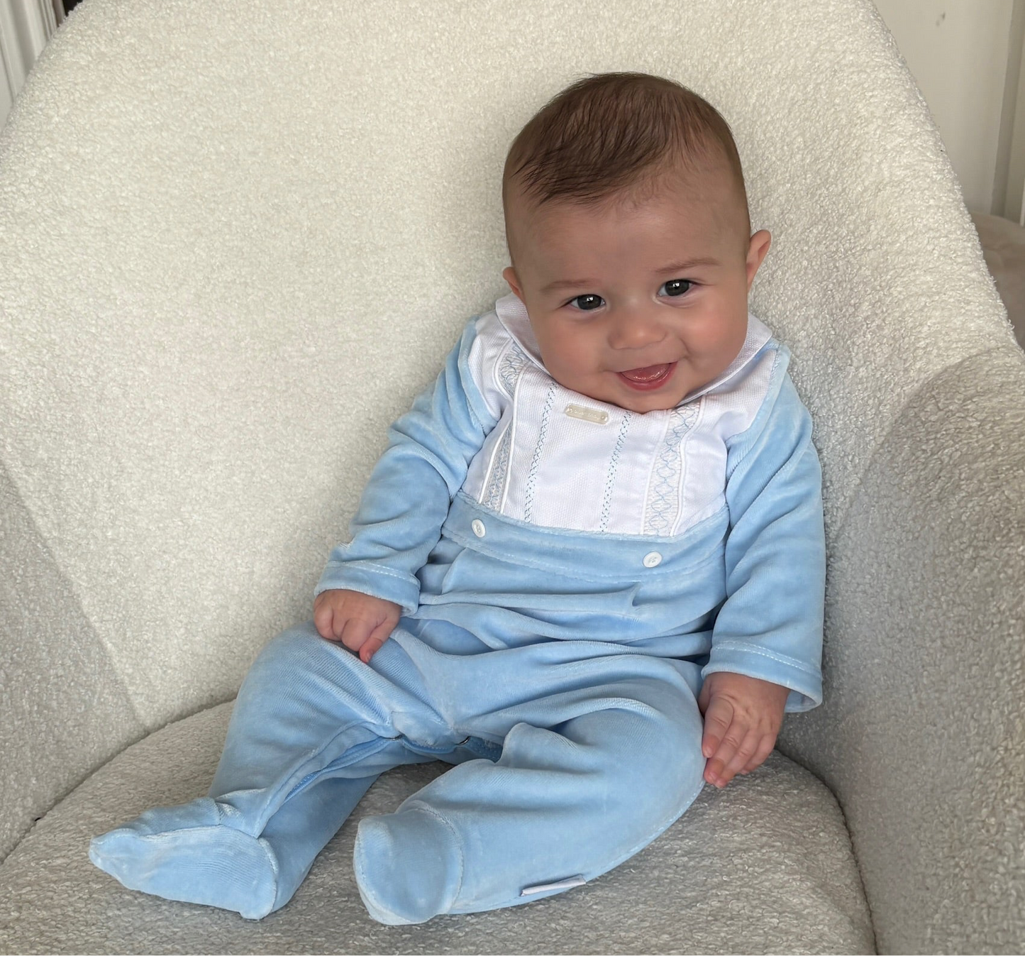 Blue Velour Cross Stitch Babygrow