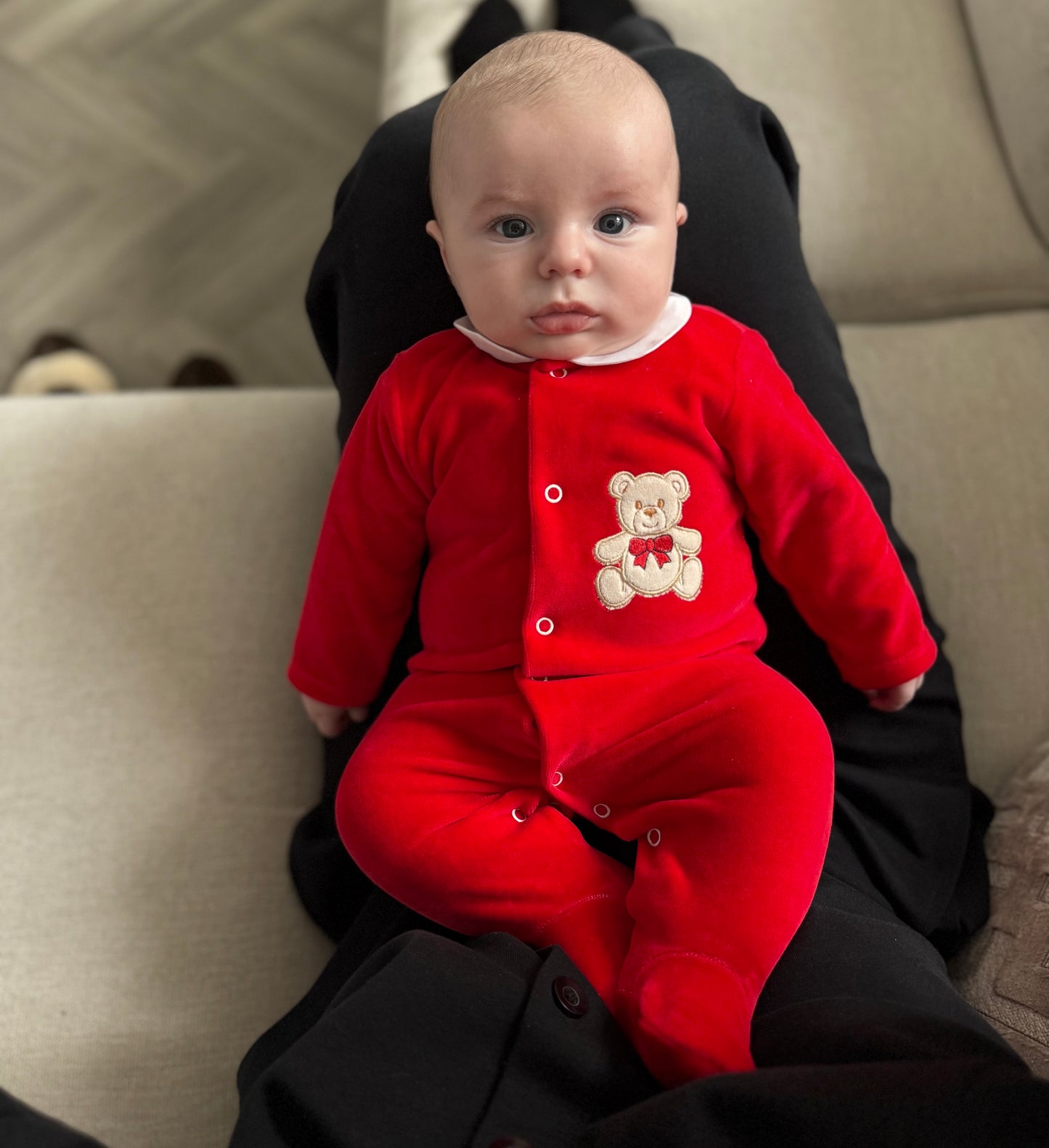 Velour Red Teddy Babygrow
