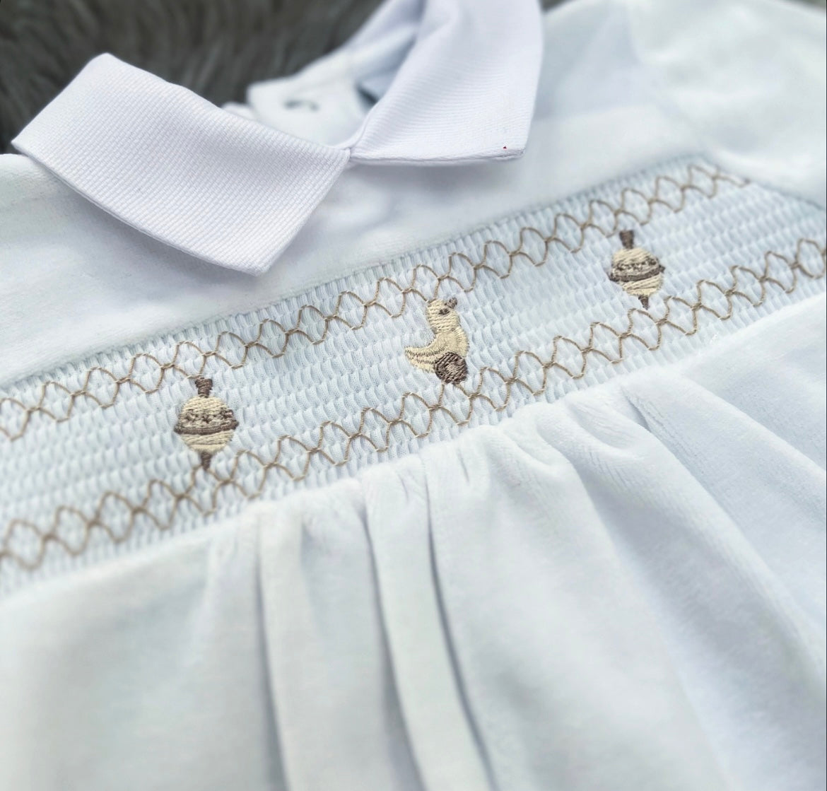 Velour White Rattle Babygrow