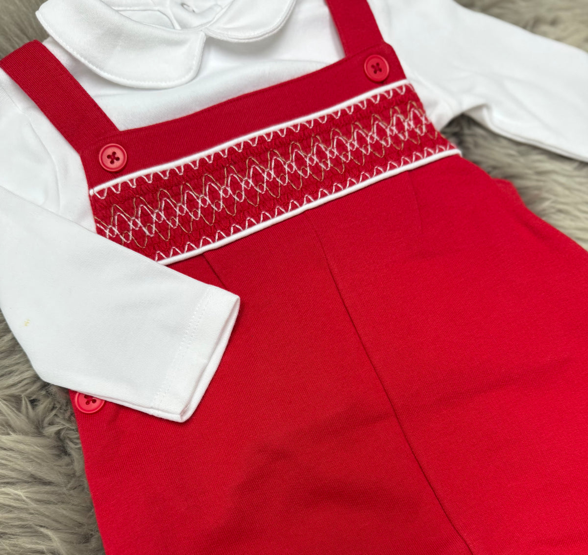 Red Smock Dungaree Set