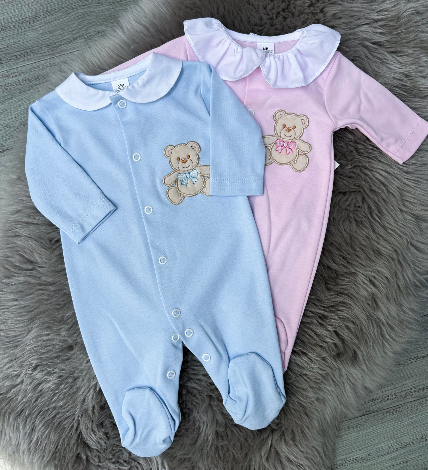 Pink Cotton Teddy Babygrow