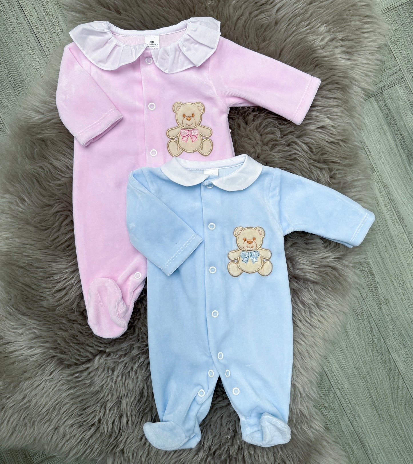 Velour Pink Teddy Babygrow