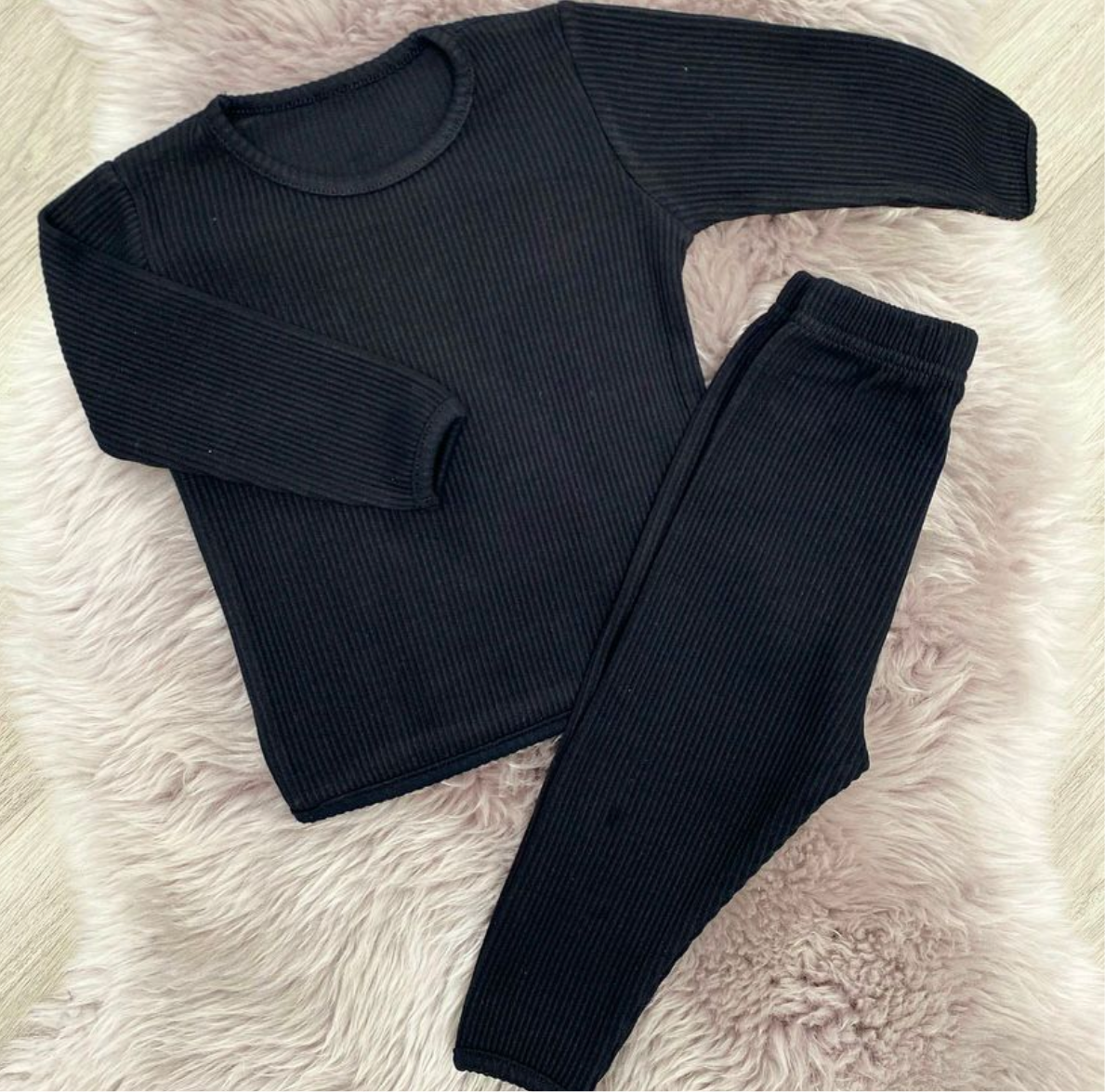 Black Ribbed Tracksuit