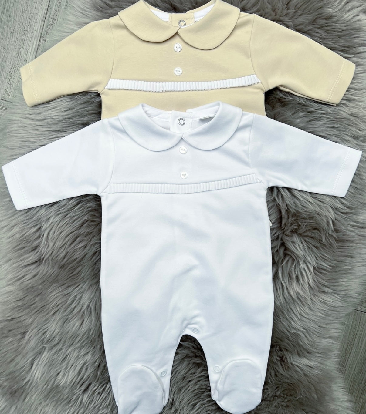 Beige Ribbon Cotton Babygrow