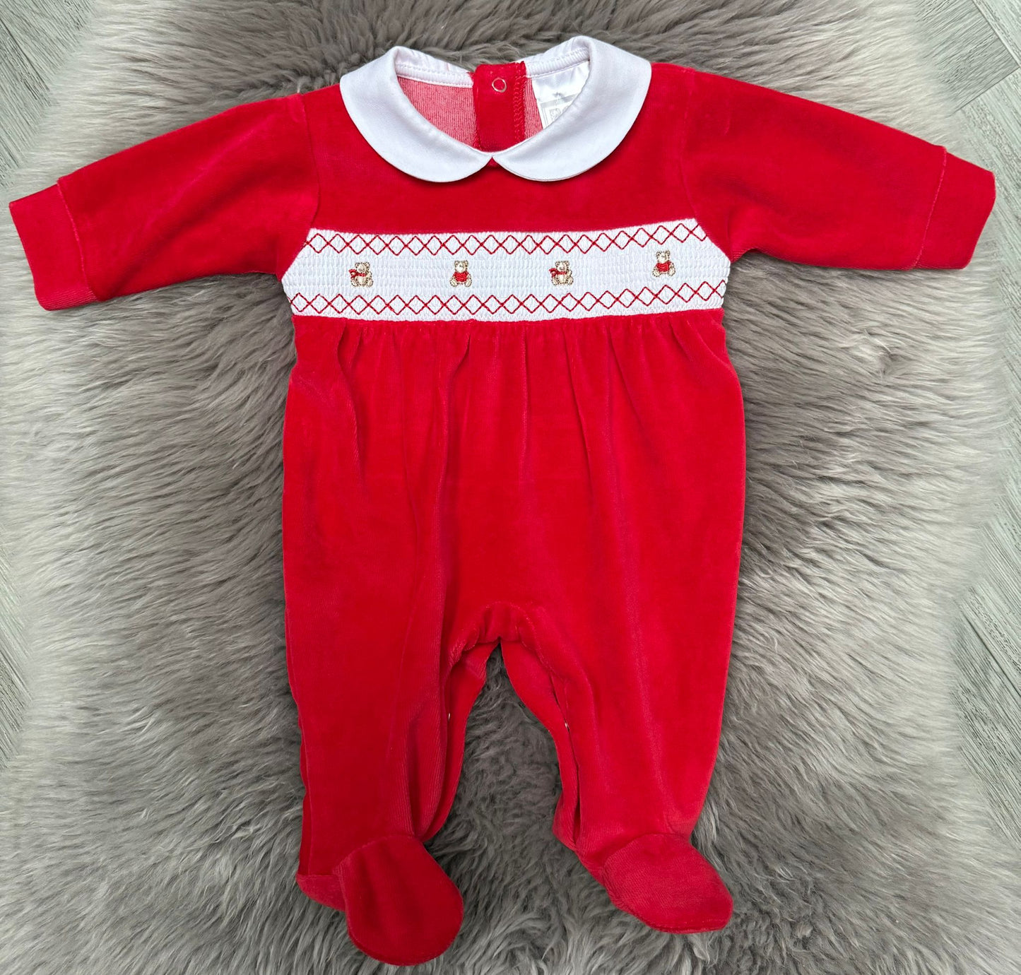 Red Velour Teddy Babygrow