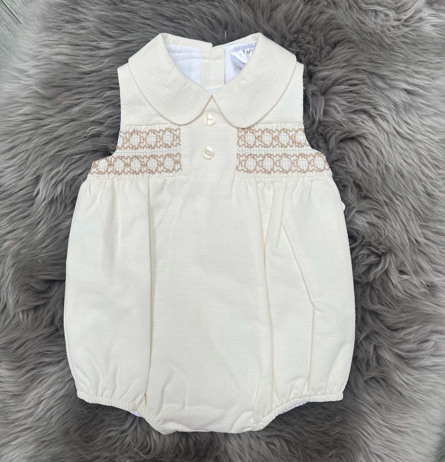 Cream & Beige Smock Romper