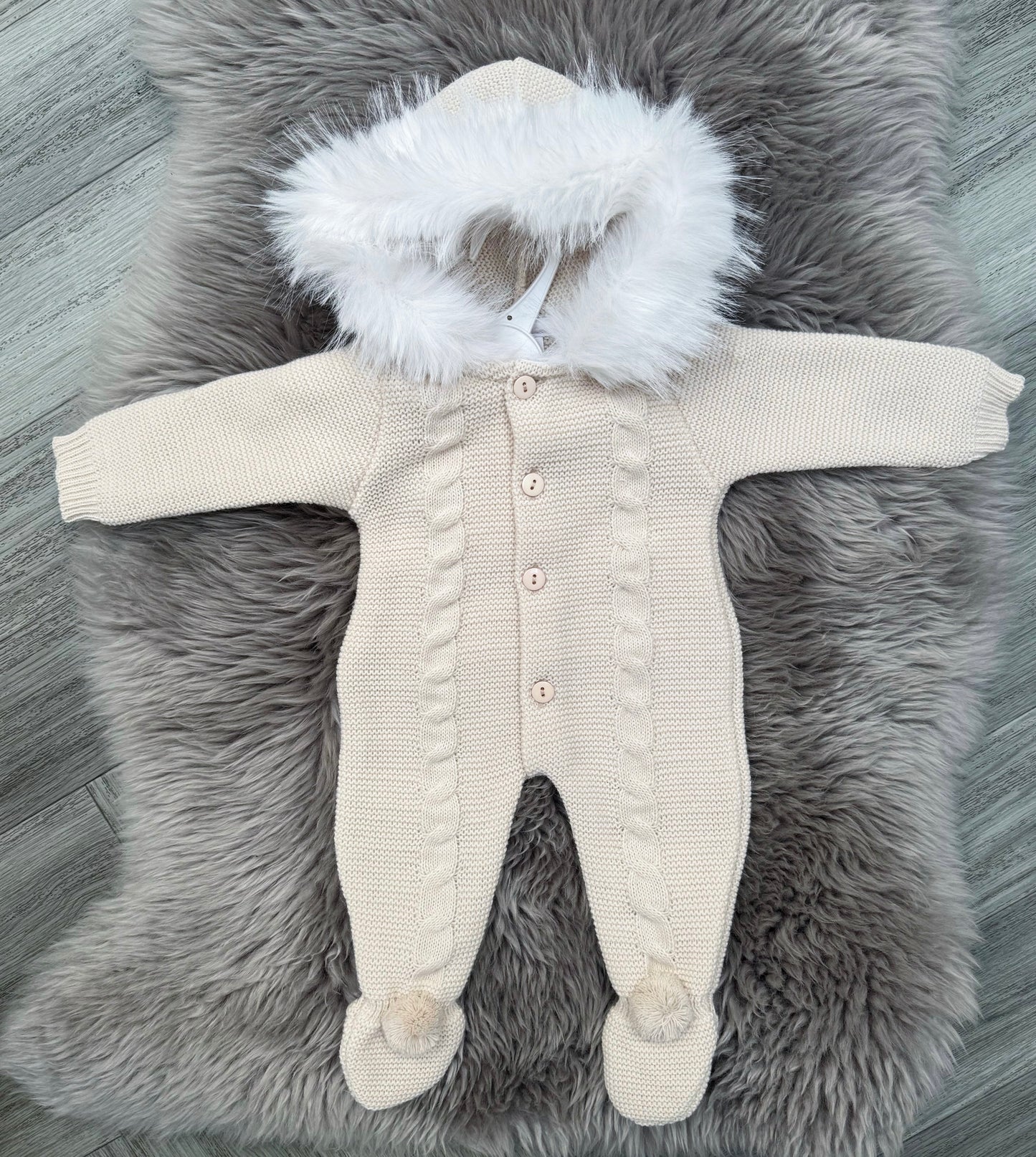 Beige Pramsuit With Fur