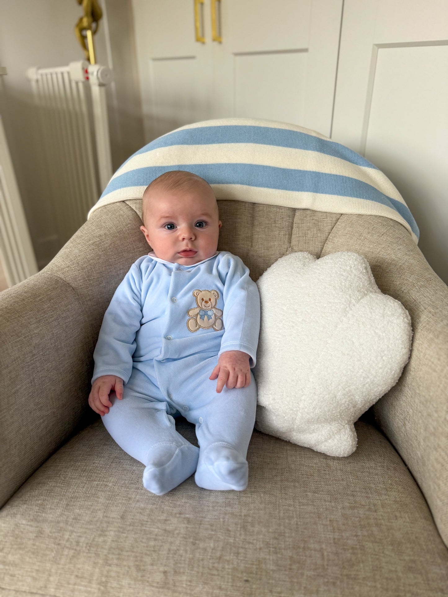 Velour Blue Teddy Babygrow