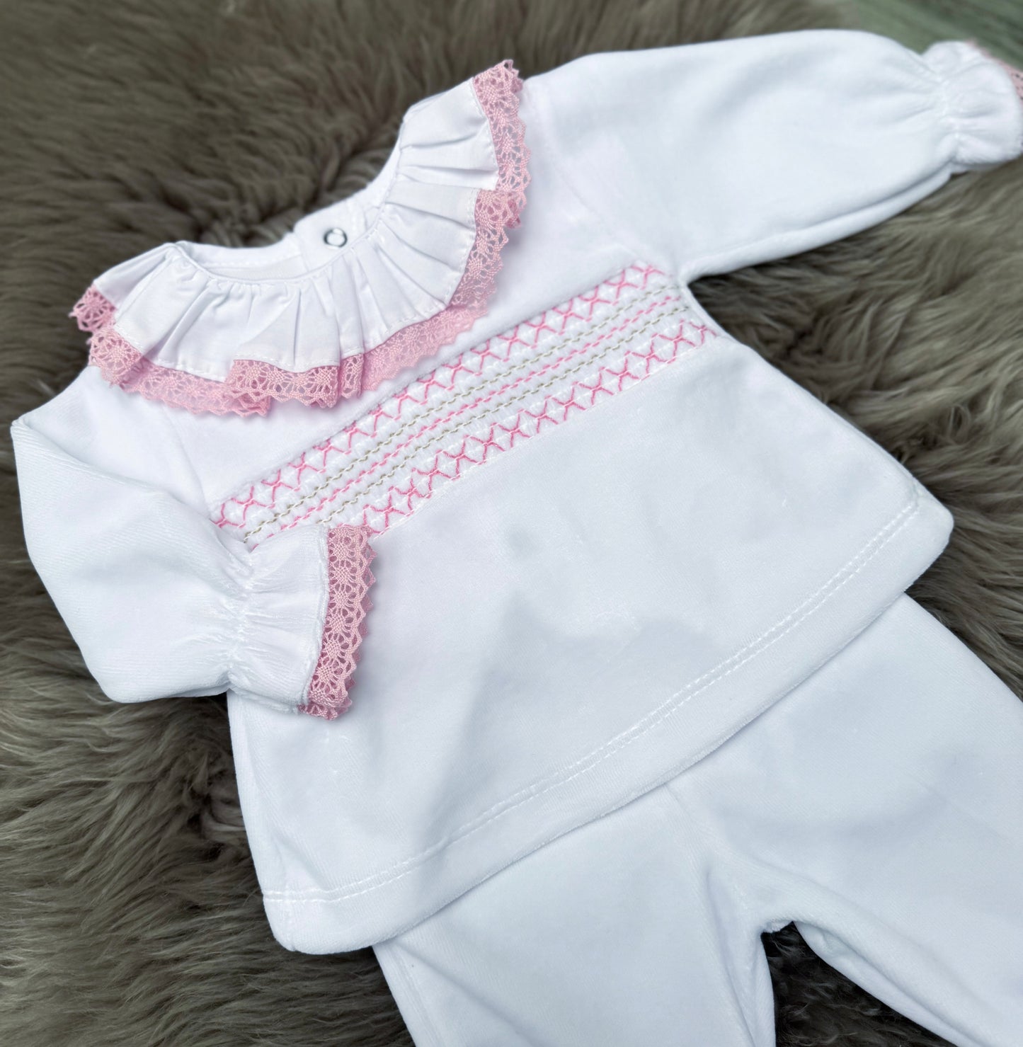 White Velour Smock 2 Piece