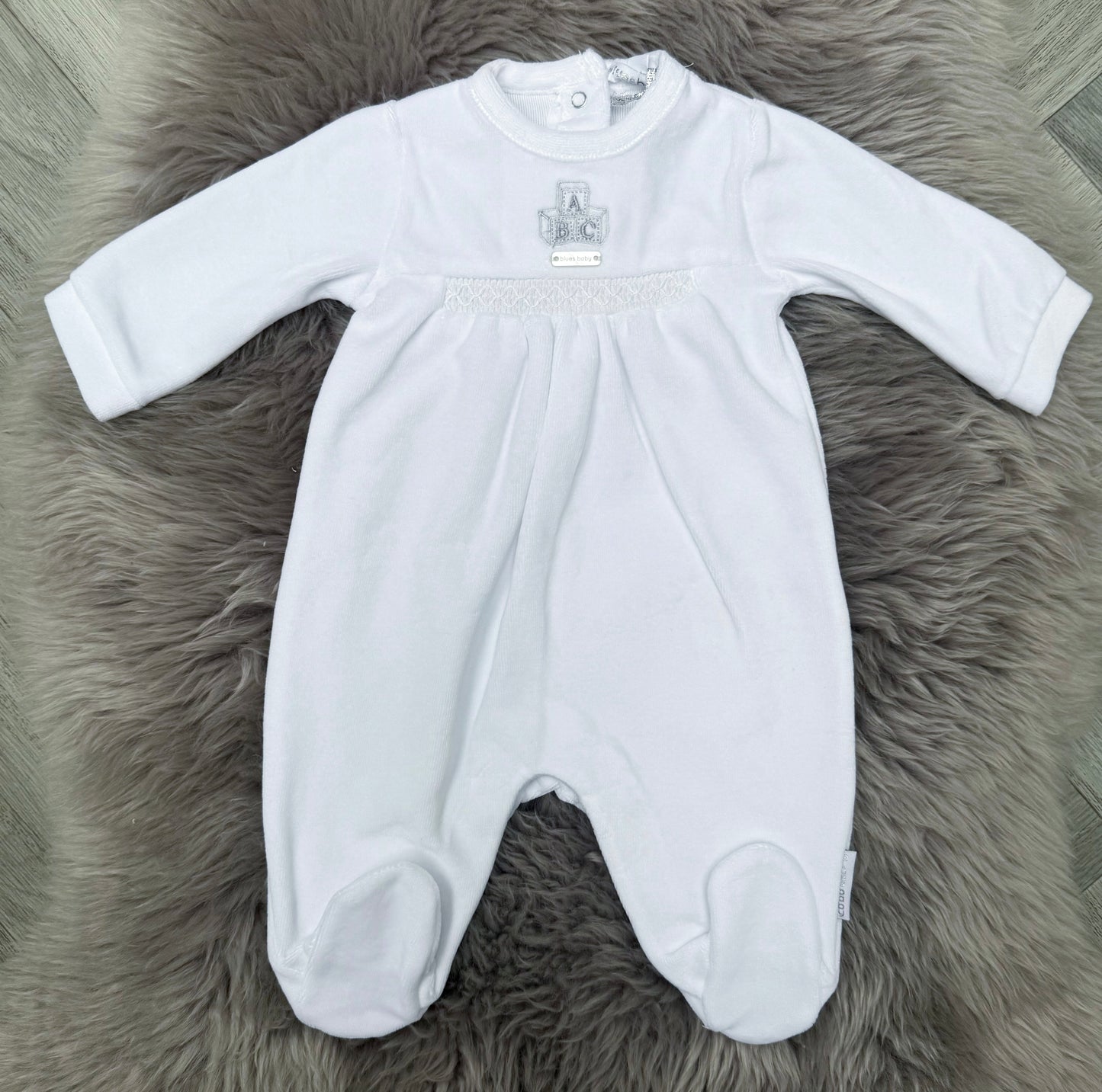White Velour ABC Babygrow