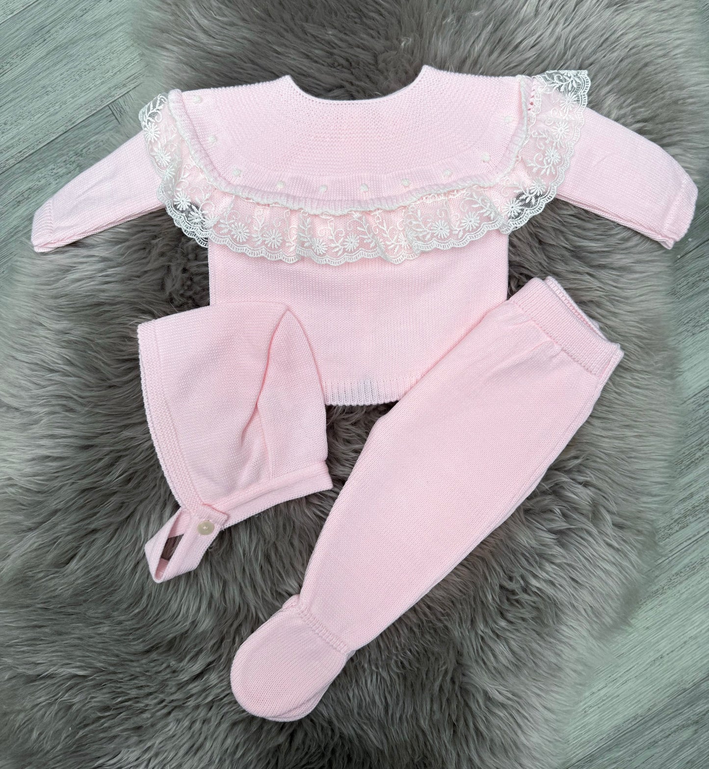 Pink Lace 2 Piece Including Bonnet