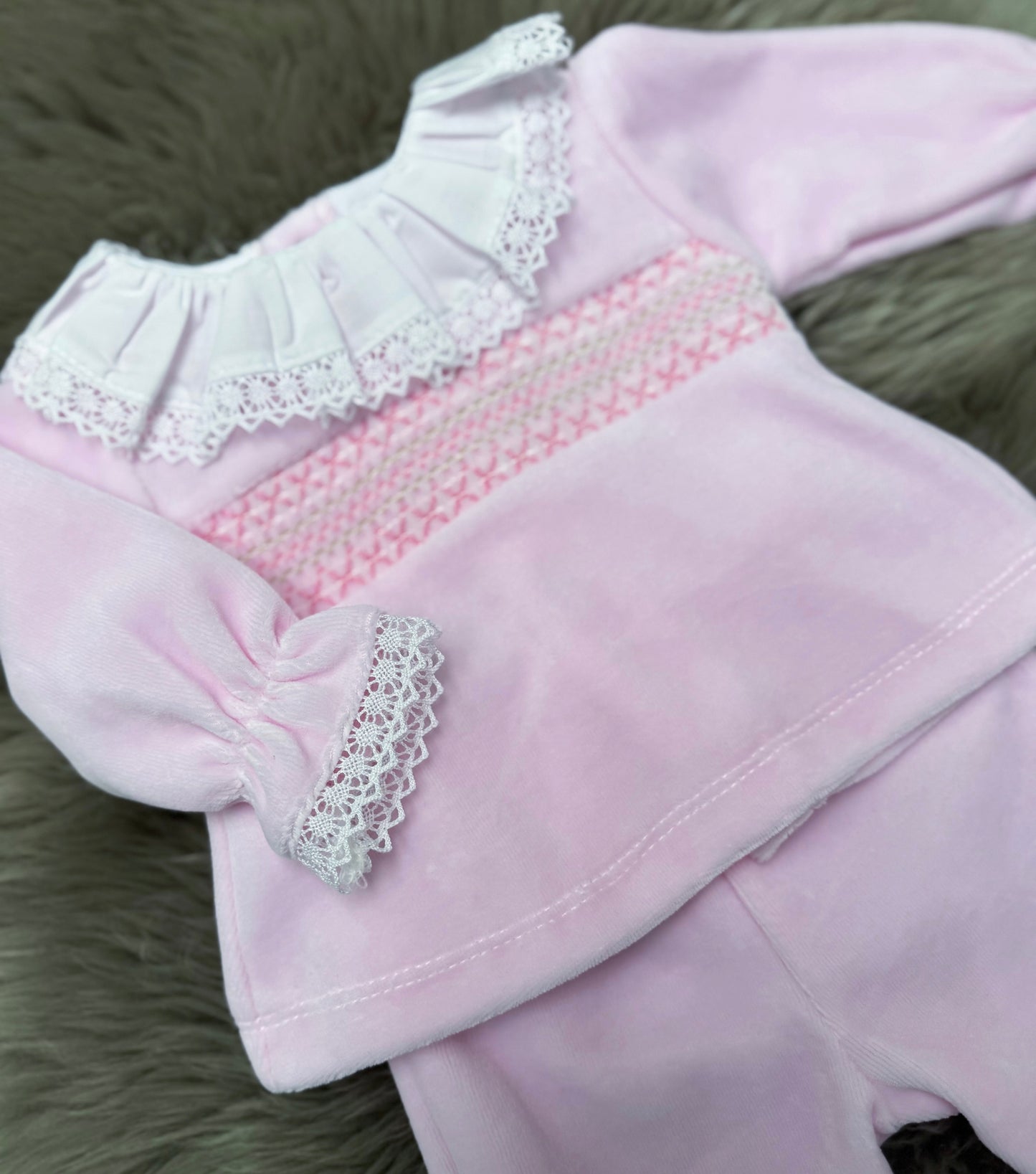 Pink Velour Smock 2 Piece