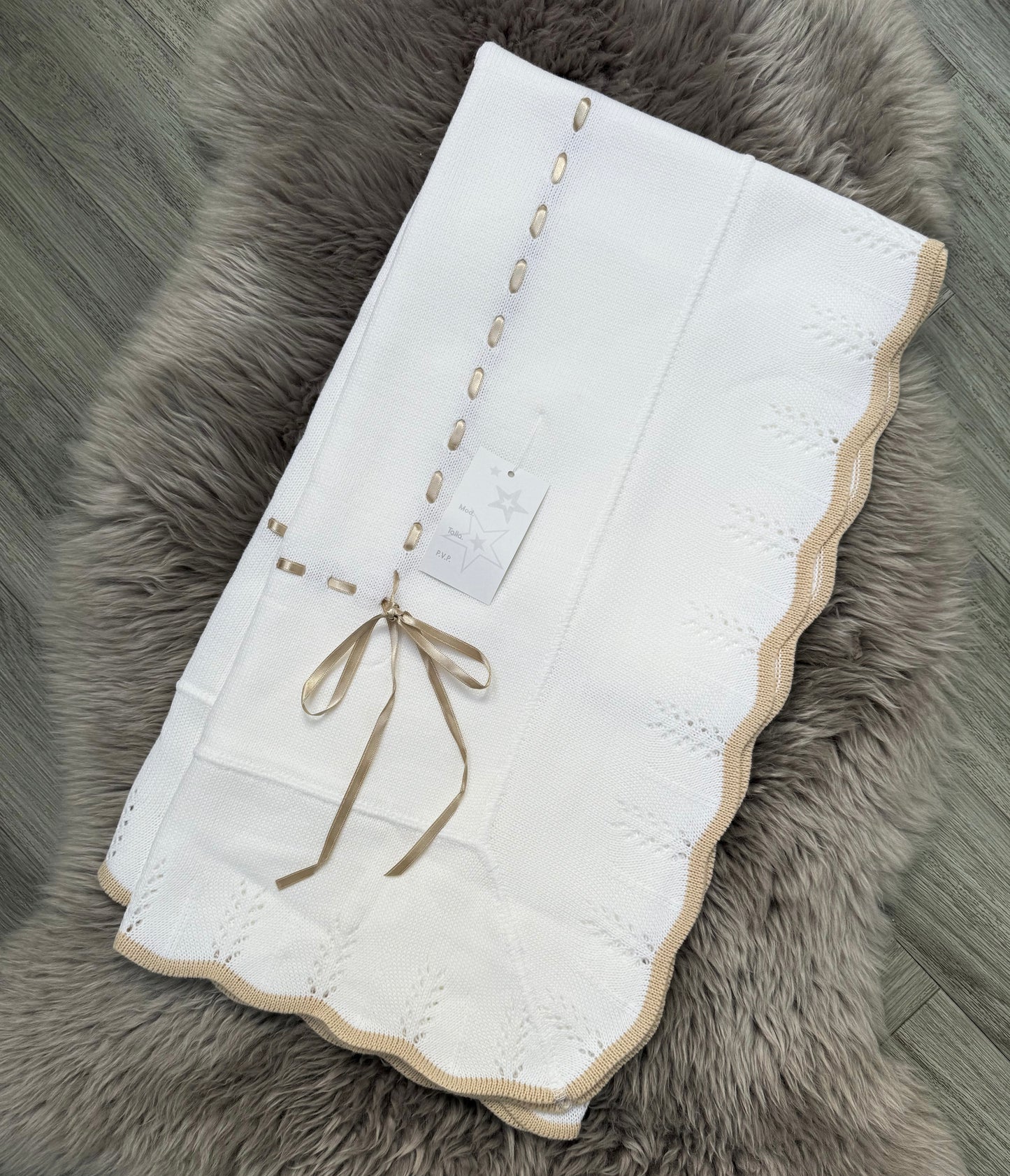 White Blanket With Beige Bow