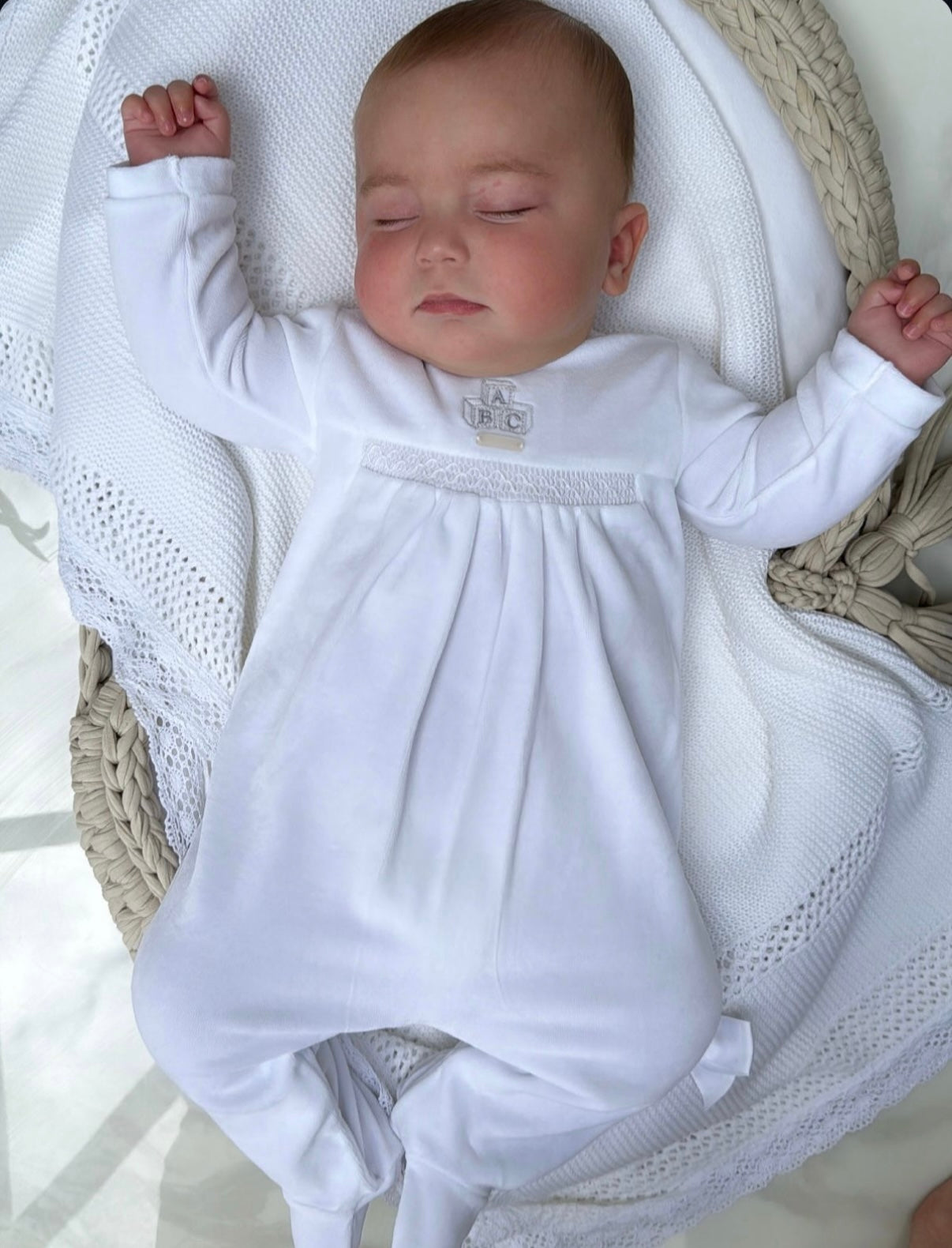 White Velour ABC Babygrow
