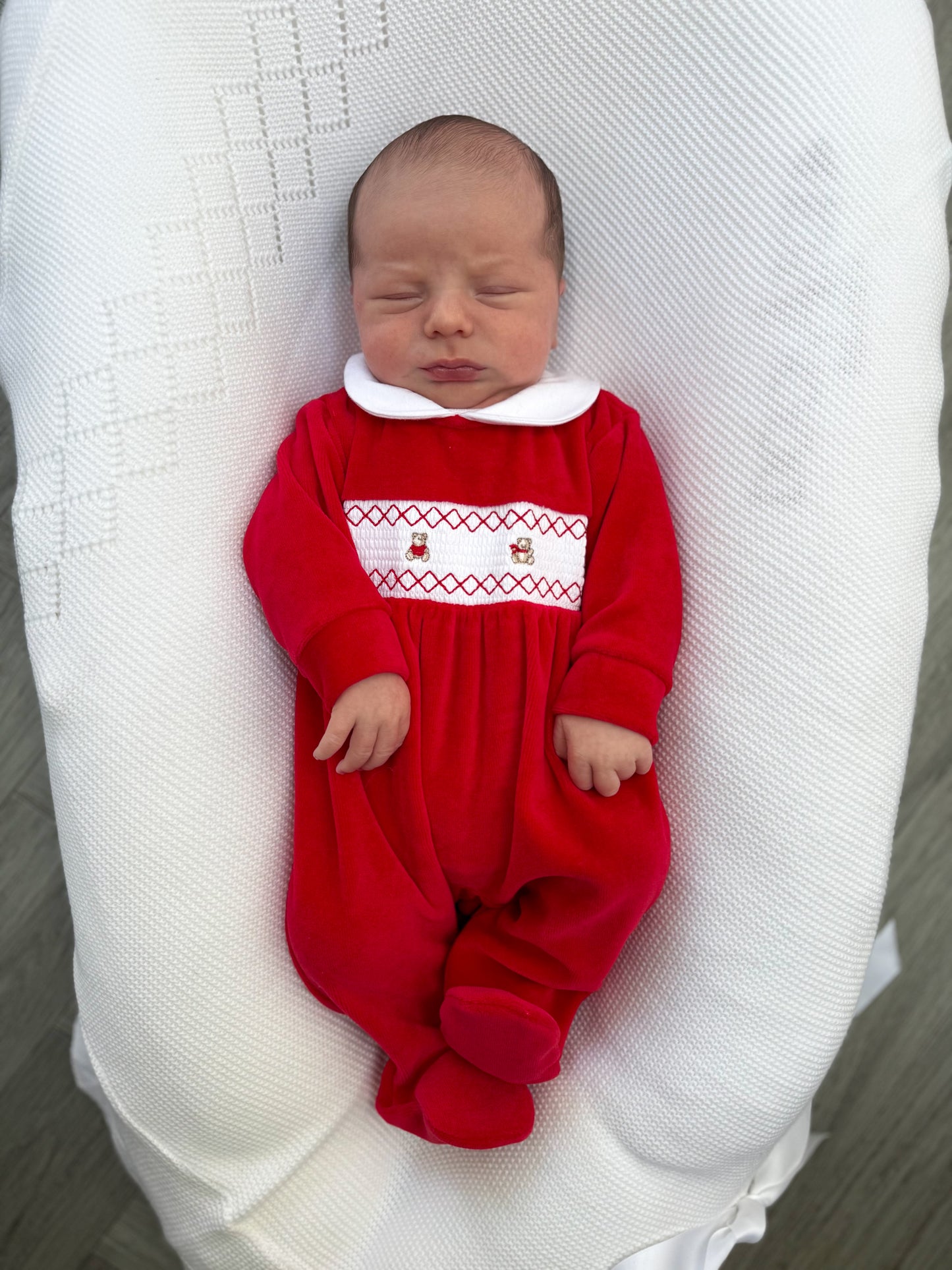 Red Velour Teddy Babygrow