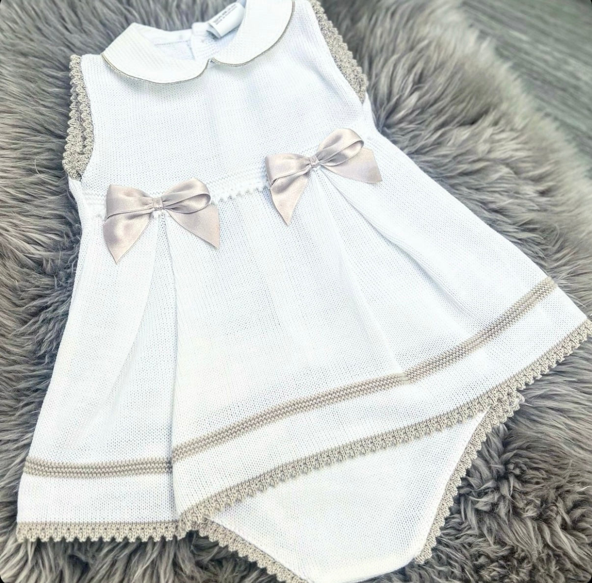 Satin Bow Knitted Dress & Bloomers