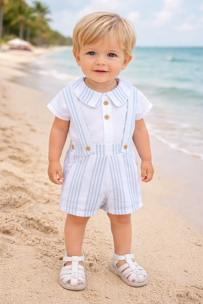 Blue Stripe Shorts With Shirt