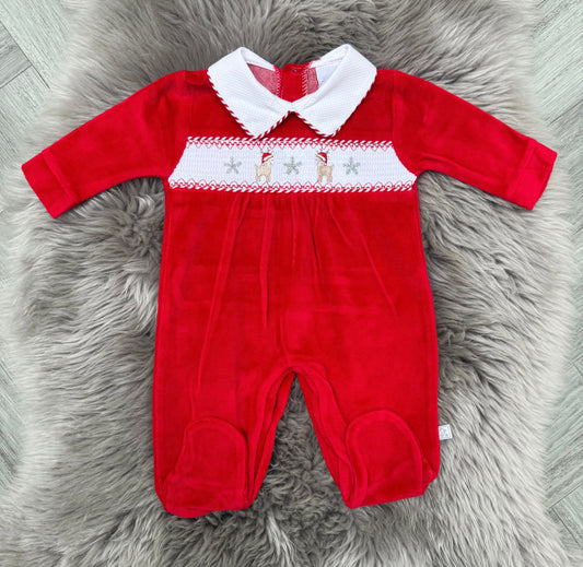 Red Velour Reindeer Babygrow