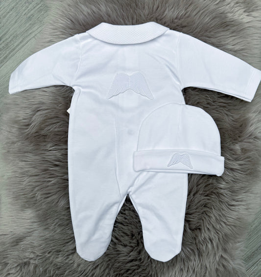 White cotton angel wing & hat