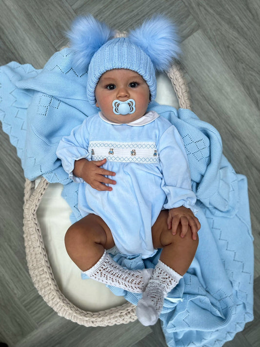 Blue Velour Teddy Romper