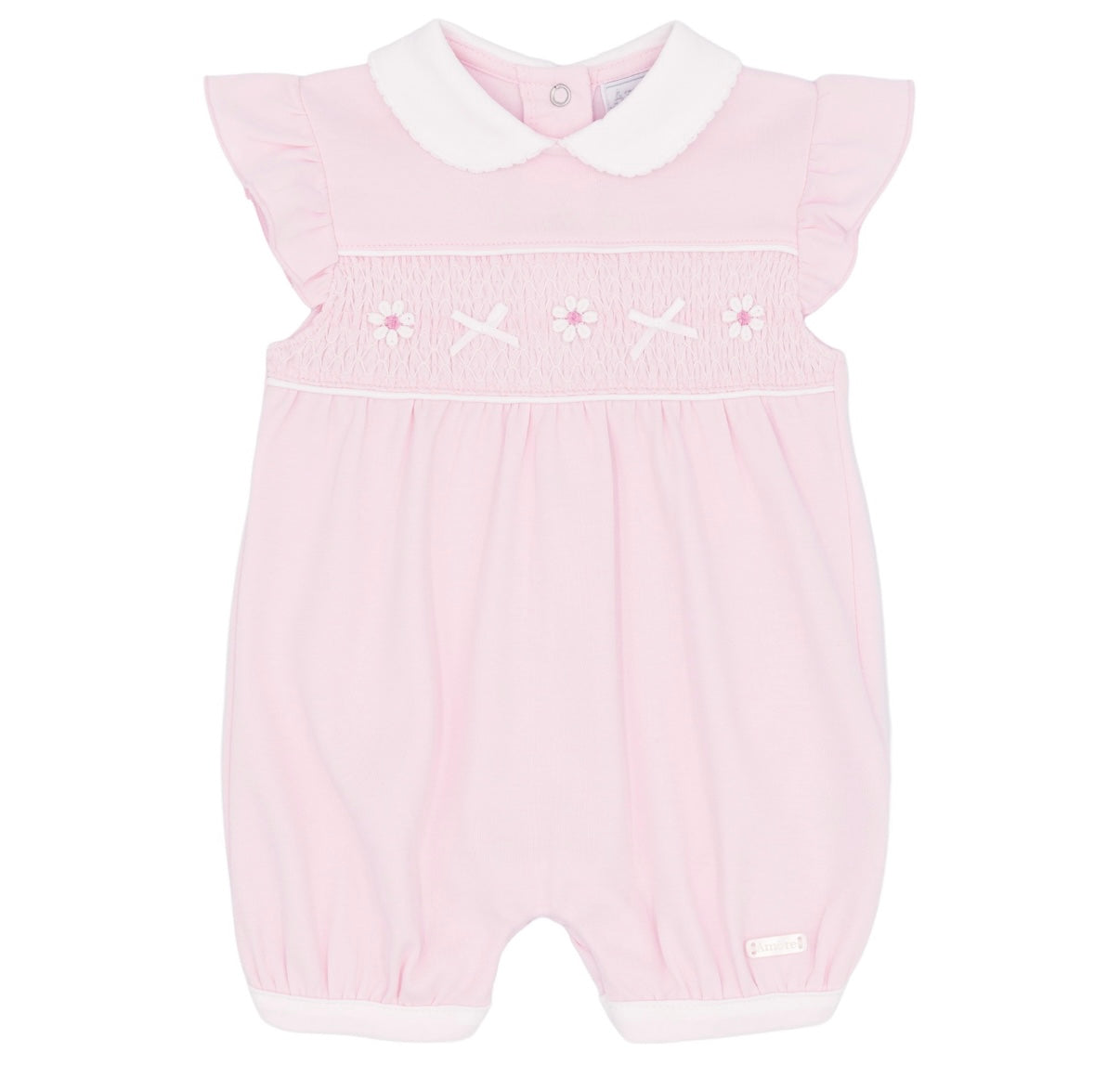 Pink daisy smock romper