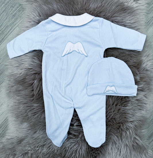 Blue cotton angelwing & hat