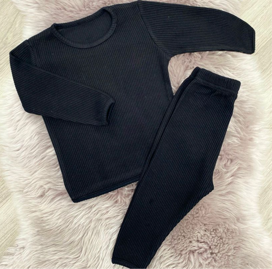 Black Ribbed Tracksuit