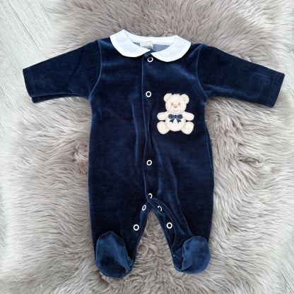 Velour Navy Teddy Babygrow