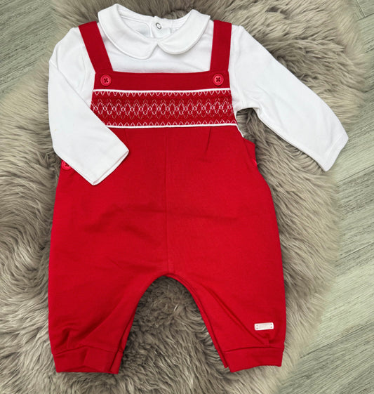 Red Smock Dungaree Set