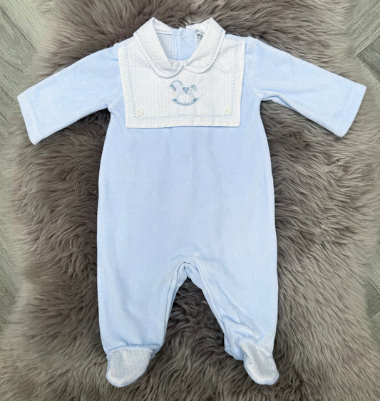 Blue Velour Rocking Horse Romper