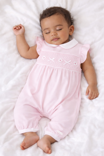 Pink daisy smock romper