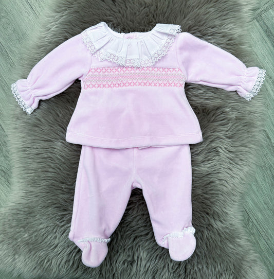 Pink Velour Smock 2 Piece