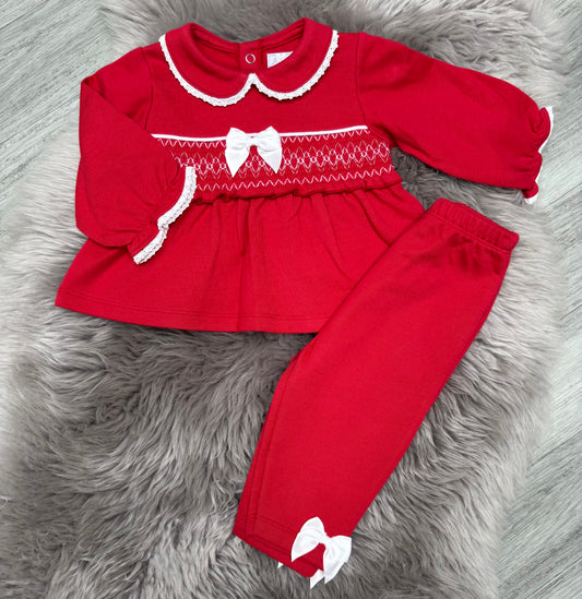 Red Smock Bow Girlie Set