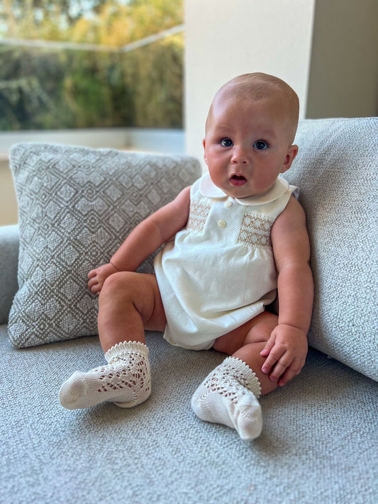 Cream & Beige Smock Romper