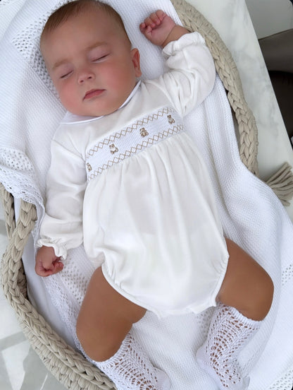 White Velour Teddy Romper