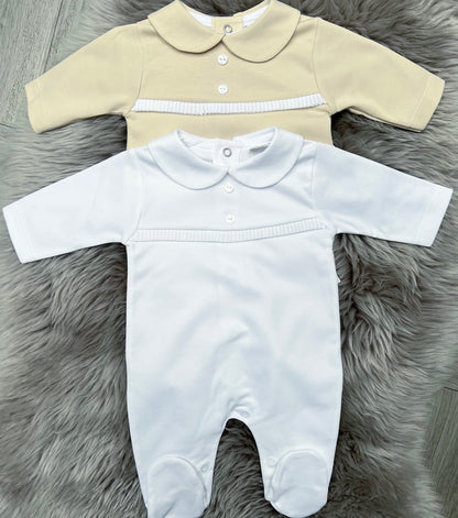 Beige Ribbon Cotton Babygrow