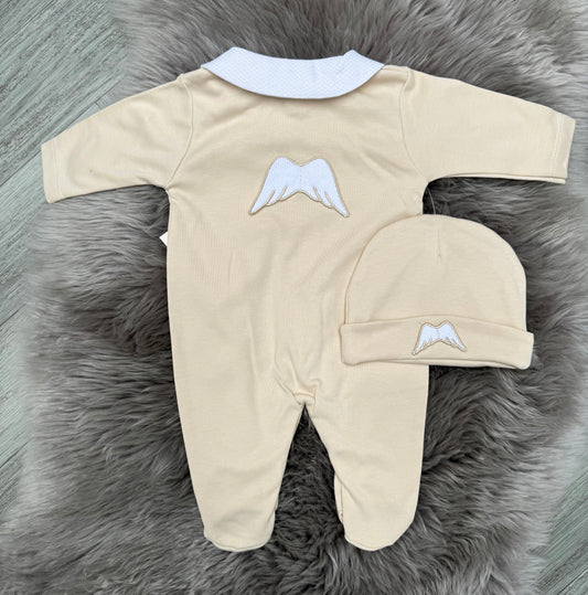 Beige cotton angelwing & hat