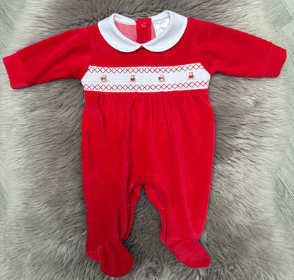 Red Velour Teddy Babygrow