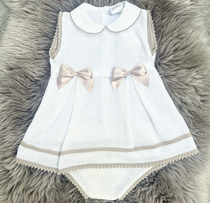 Satin Bow Knitted Dress & Bloomers