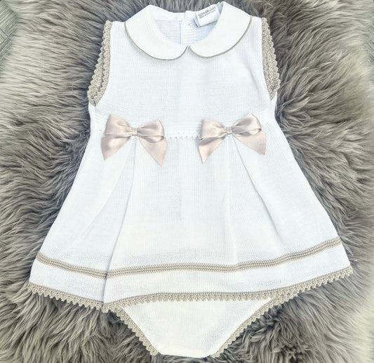 Satin Bow Knitted Dress & Bloomers