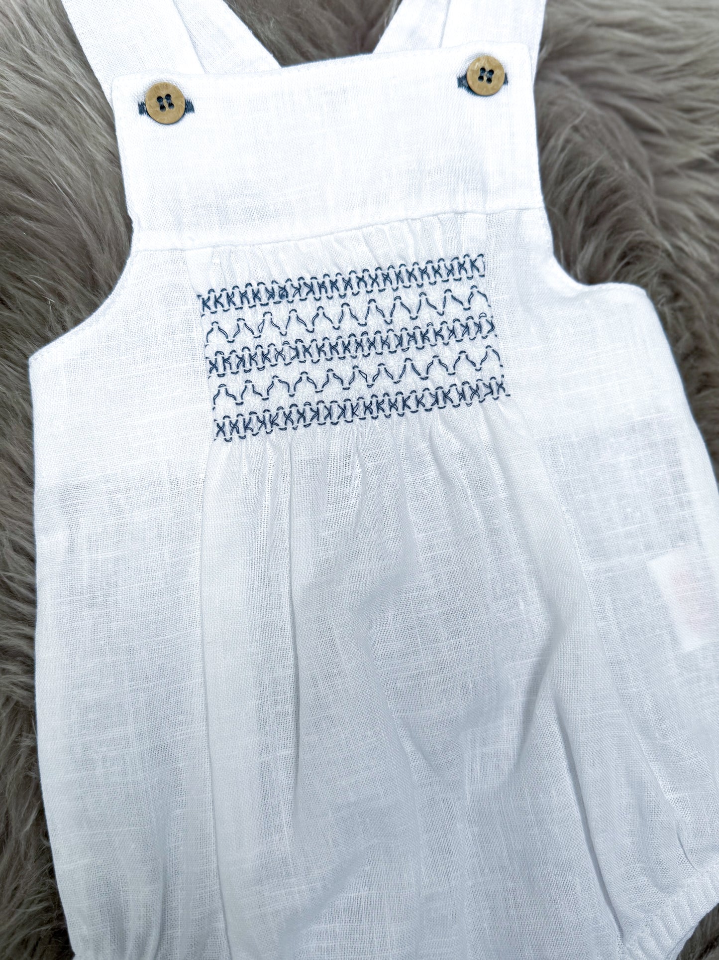 White & Navy Linen Romper