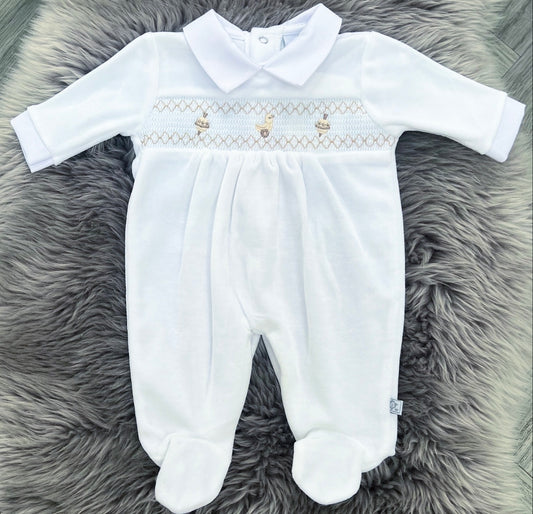 Velour White Rattle Babygrow