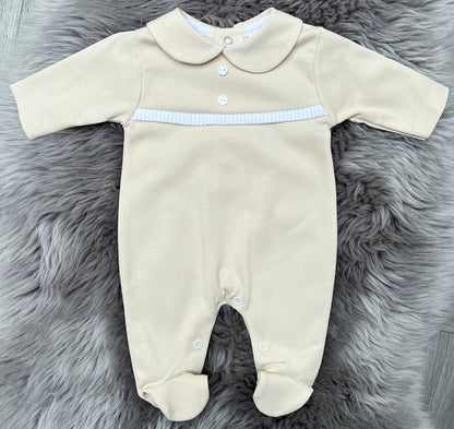 Beige Ribbon Cotton Babygrow