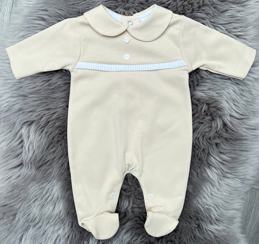 Beige Ribbon Cotton Babygrow