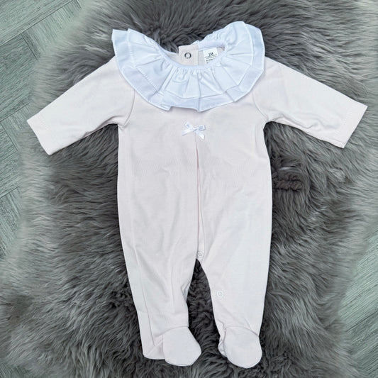 Pink Babygrow With White Frilly Collar & Bow