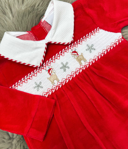 Red Velour Reindeer Babygrow