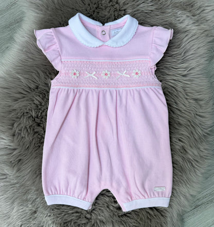 Pink daisy smock romper