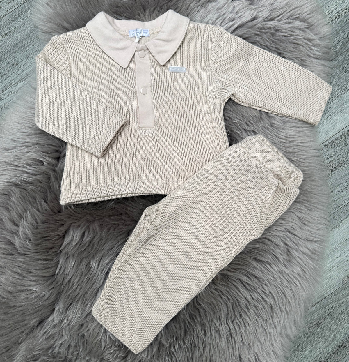 Beige Knit Polo Set