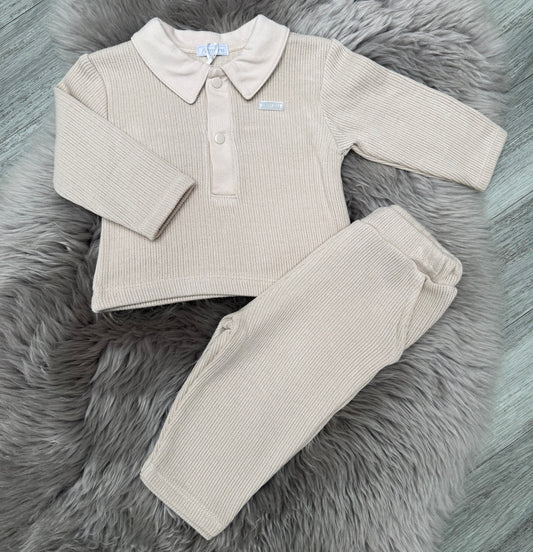Beige Knit Polo Set